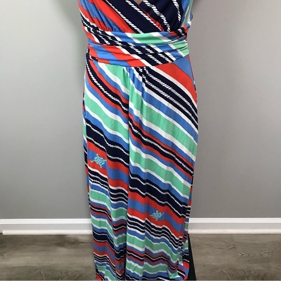 Lilly Pulitzer Amanda Maxi Dress Nautical Overboard Stripe Blue Green Orange - Picture 4 of 7